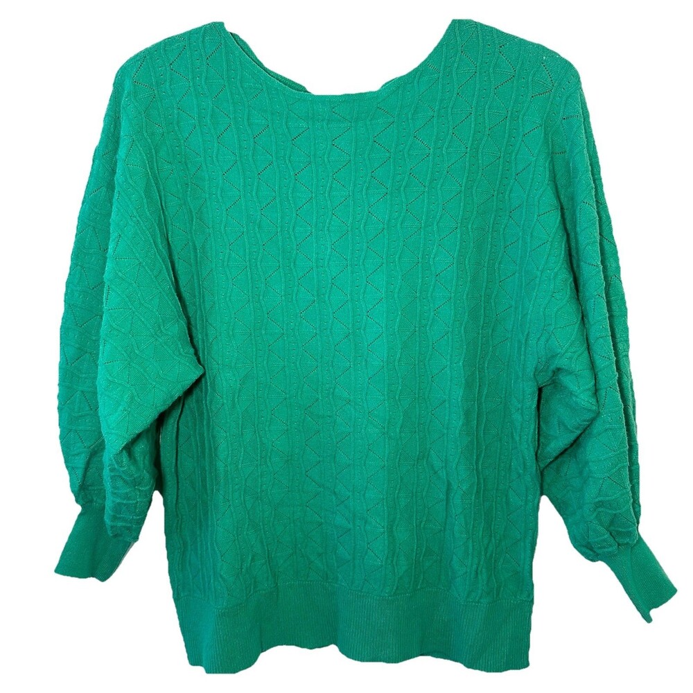 Marled Women’s Green Textured Knit Sweater Dolman Sleeve Pullover Size S